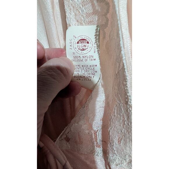 Vintage deadstock Nicole Womens Full Length Blush Nylon Belted Robe Sz SP Lace - Picture 8 of 9